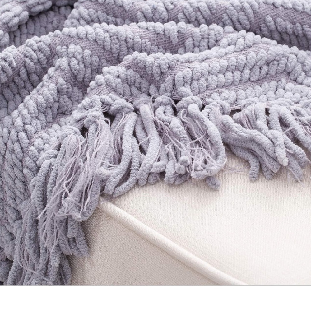 West Elm Light Grey Tassel Chevron Luxury Soft Cozy Blanket for Bedroom/Dorm - Picture 2 of 16